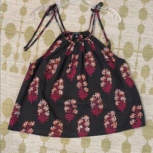 J. Crew Black Top with Pink Floral Design